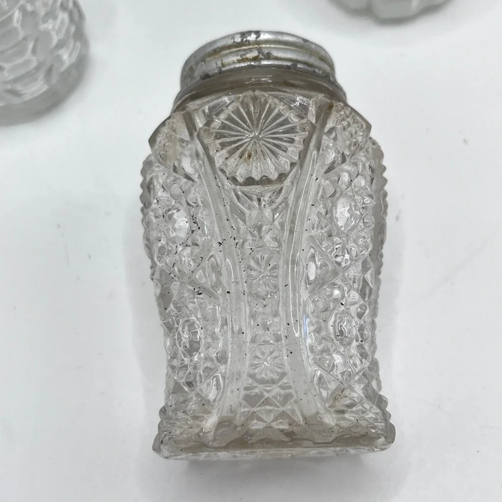 Vintage Anchor Hocking Pressed Glass Salt and Pepper Shakers Set of 3 Clear